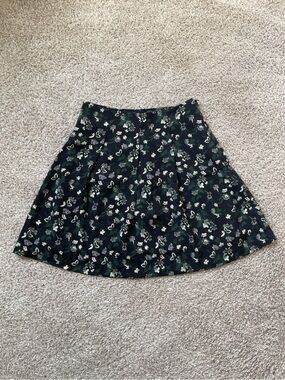 Floral Black Circle Skirt with Green Accent